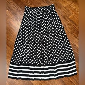 Kate Spade Polka Dot Striped Pleated Flowy Black White Midi Skirt Sz 0